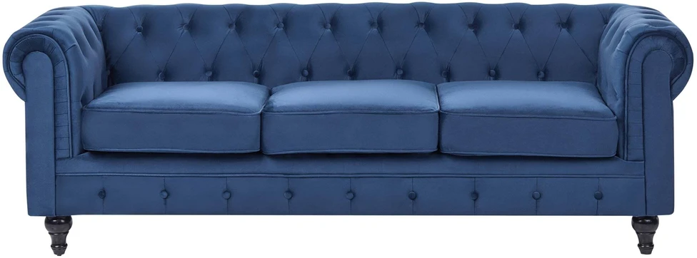 Beliani 3 vietų sofa CHESTERFIELD veliūrinė tamsiai mėlyna