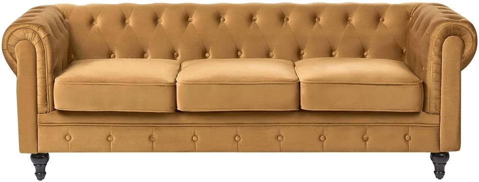 Beliani 3 vietų sofa CHESTERFIELD veliūrinė auksinė