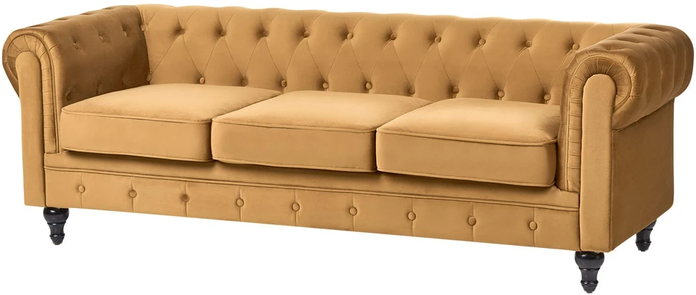 Beliani 3 vietų sofa CHESTERFIELD veliūrinė auksinė