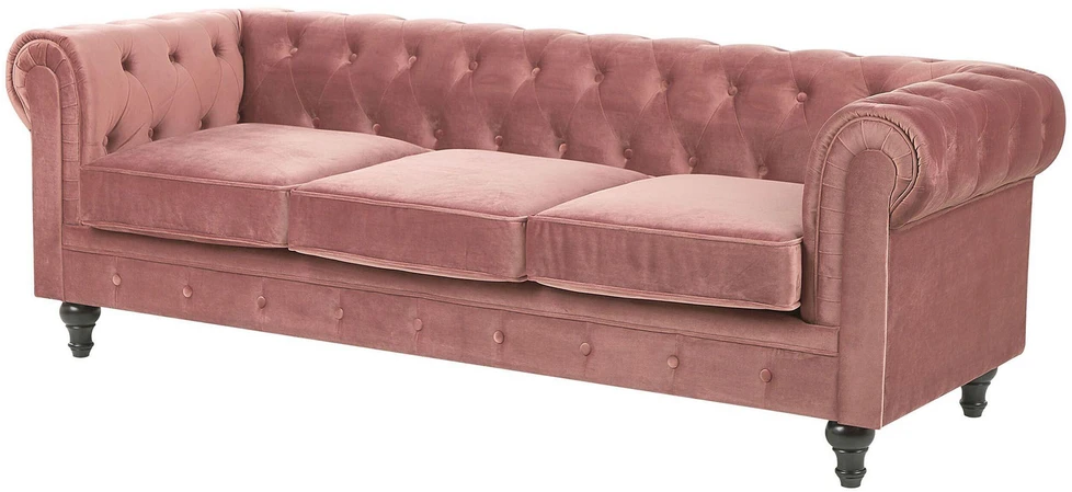 Beliani 3 vietų sofa CHESTERFIELD veliūrinė rožinė