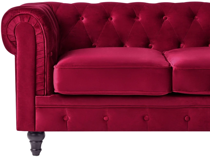 Beliani 3 vietų sofa CHESTERFIELD veliūrinė bordinė