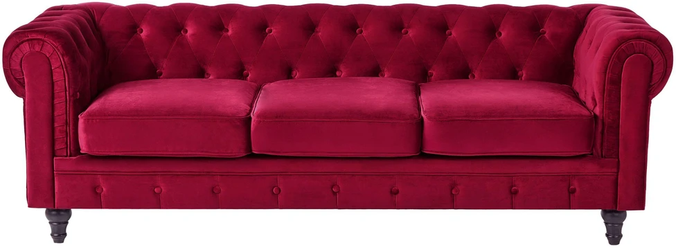 Beliani 3 vietų sofa CHESTERFIELD veliūrinė bordinė