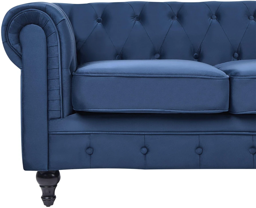 Beliani 3 vietų sofa CHESTERFIELD veliūrinė tamsiai mėlyna