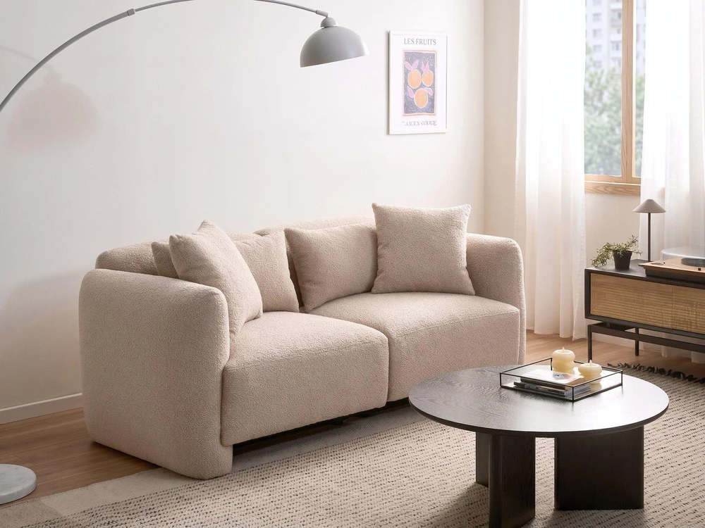 Beliani 3 vietų sofa EKENES Boucle smėlio spalvos