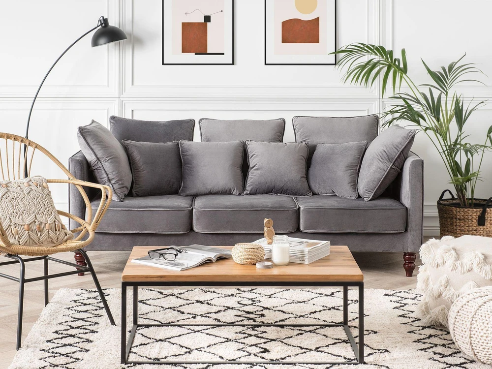 Beliani 3 vietų sofa FENSTAD, veliūrinė, pilka