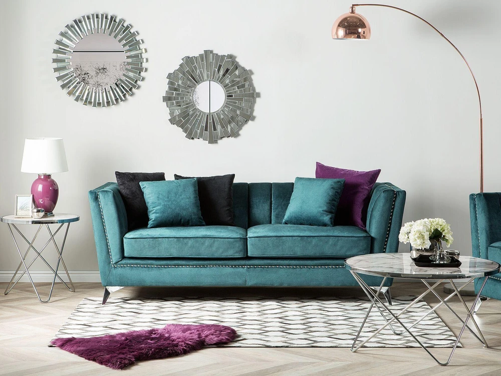 Beliani 3 vietų sofa GAULA, veliūrinė, žydra