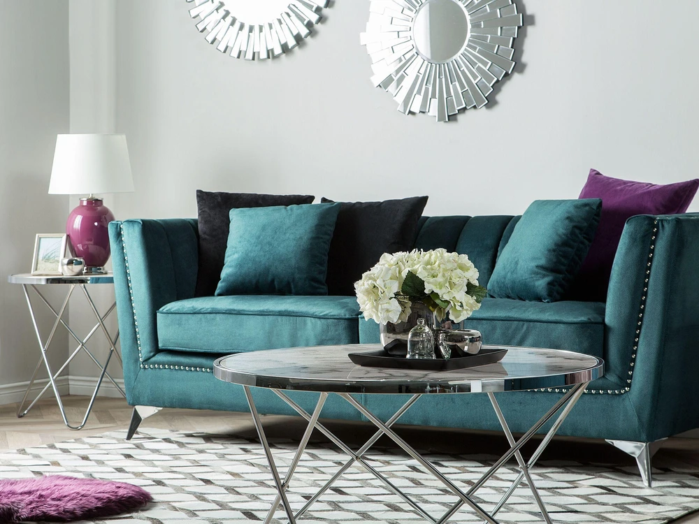 Beliani 3 vietų sofa GAULA, veliūrinė, žydra