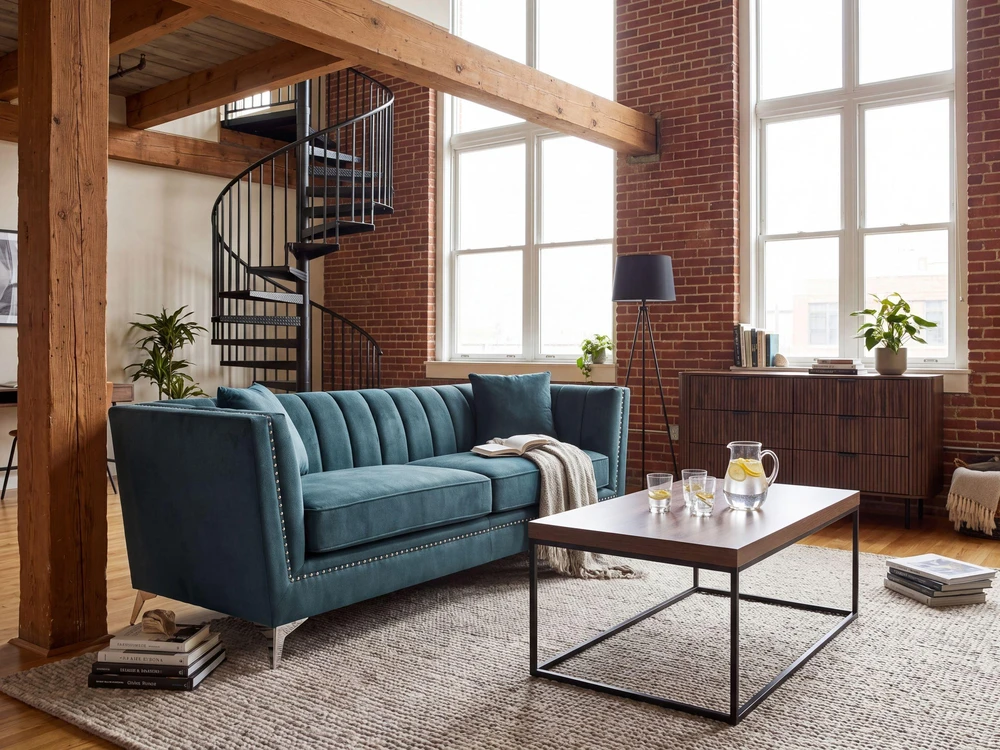 Beliani 3 vietų sofa GAULA, veliūrinė, žydra