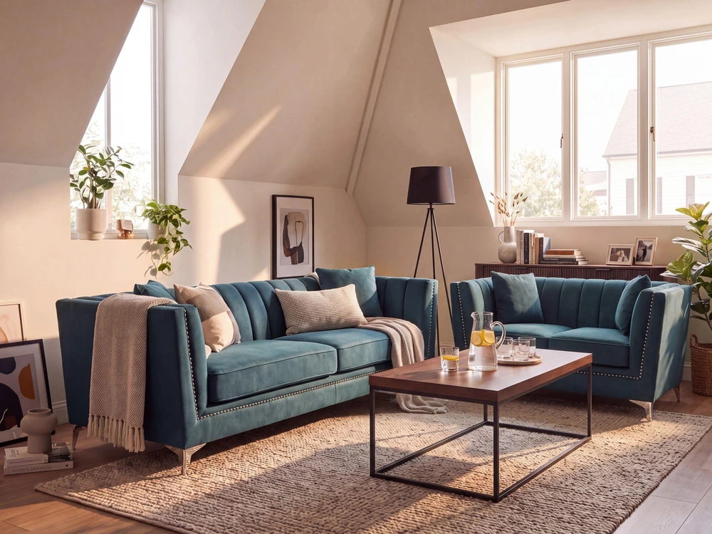 Beliani 3 vietų sofa GAULA, veliūrinė, žydra