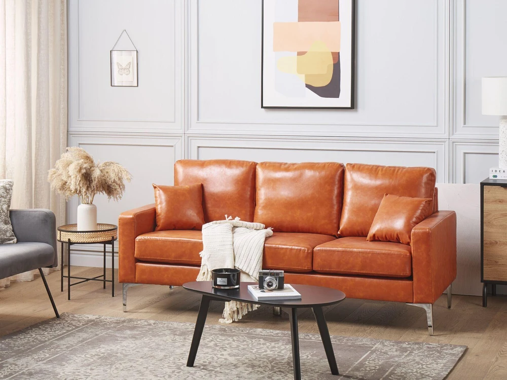 Beliani 3 vietų sofa GAVLE dirbtinė oda auksinė ruda