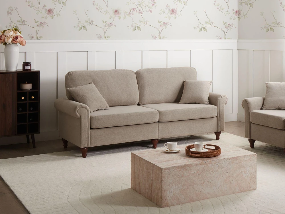 Beliani 3 vietų sofa „GINNERUP“, smėlio ir pilkšvai rudos spalvos