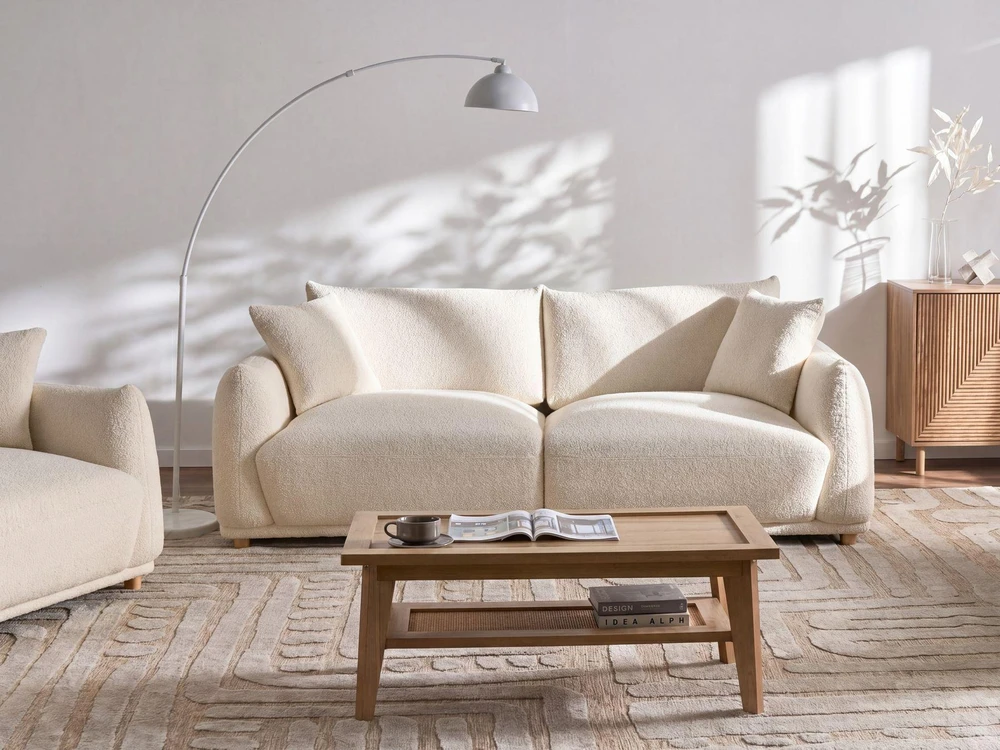 Beliani 3 vietų sofa JUBEK Boucle kreminės baltos spalvos
