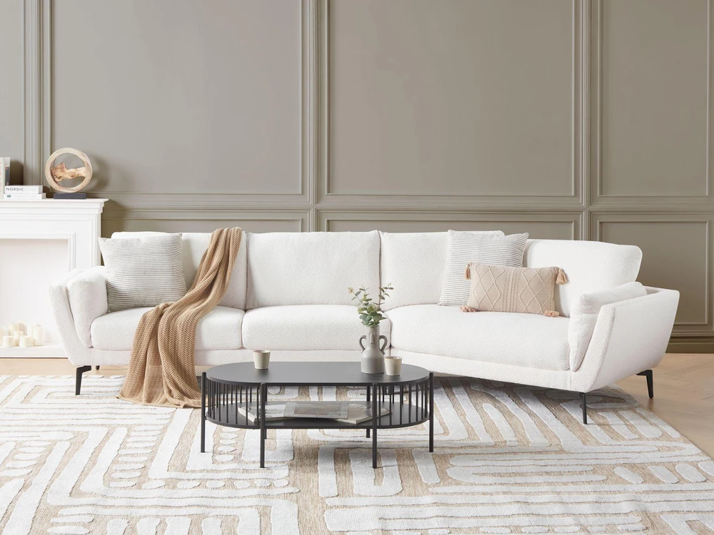 Beliani 3 vietų sofa KANSSELI Boucle balta