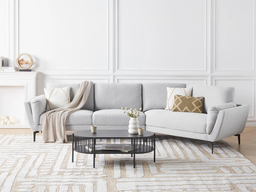 Beliani 3 vietų sofa KANSSELI šviesiai pilka