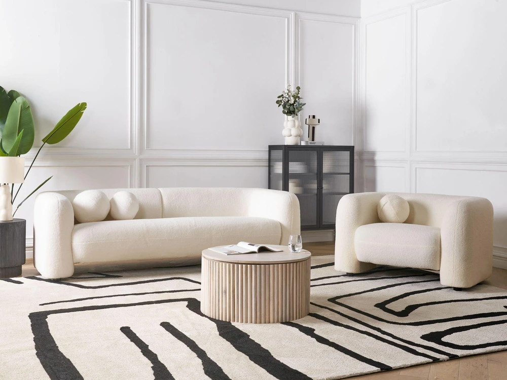Beliani 3 vietų sofa LEIREN, balta Boucle audinys