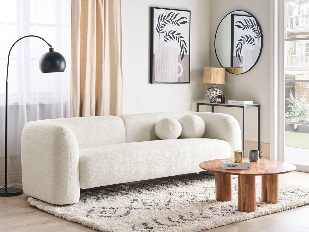 Beliani 3 vietų sofa LEIREN, balta Boucle audinys