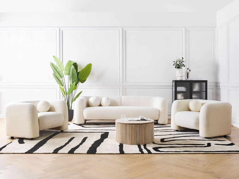 Beliani 3 vietų sofa LEIREN, balta Boucle audinys