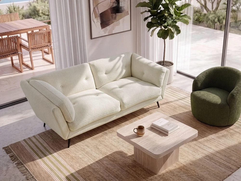 Beliani 3 vietų sofa LENVIK, buklė audinys, balta