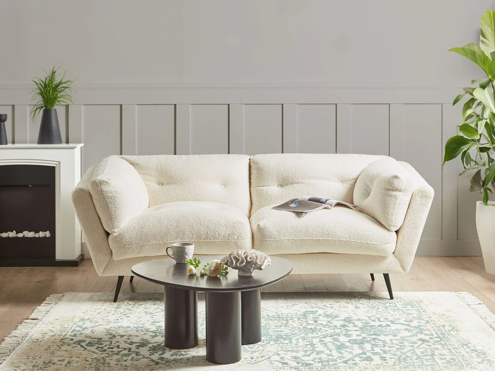 Beliani 3 vietų sofa LENVIK, buklė audinys, balta