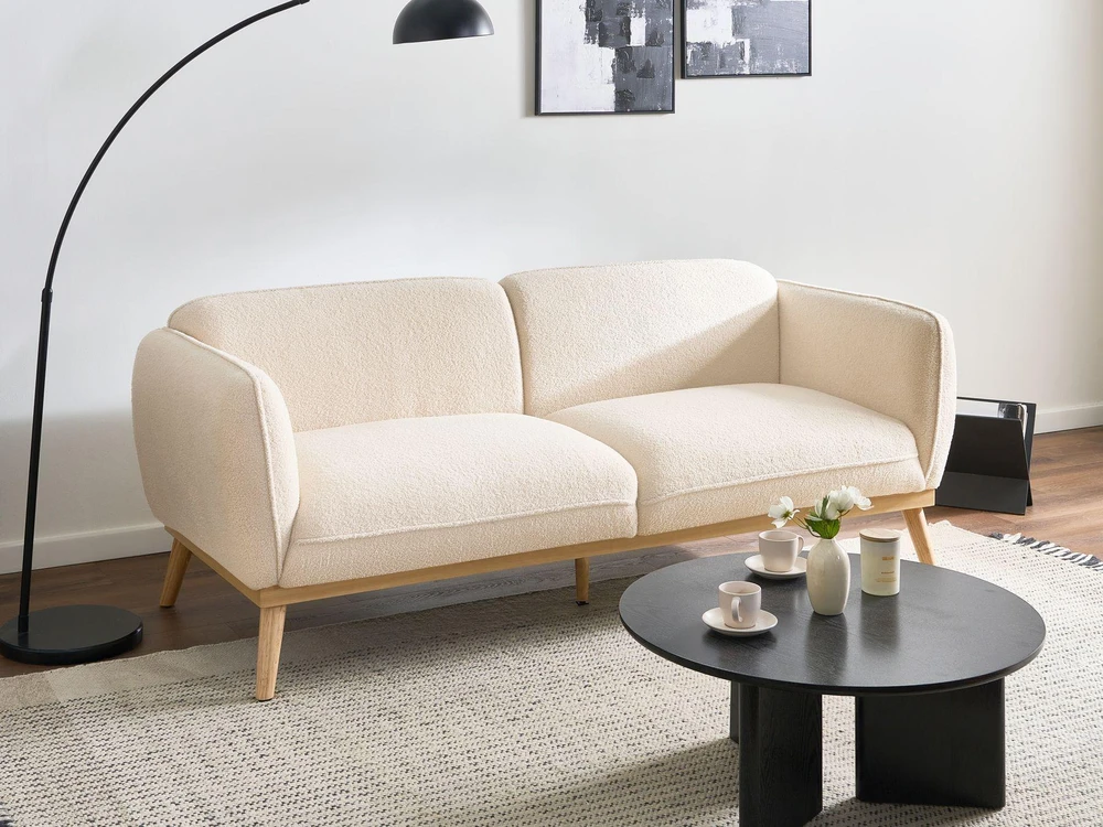 Beliani 3 vietų sofa LJUNG Boucle šviesiai smėlio spalvos