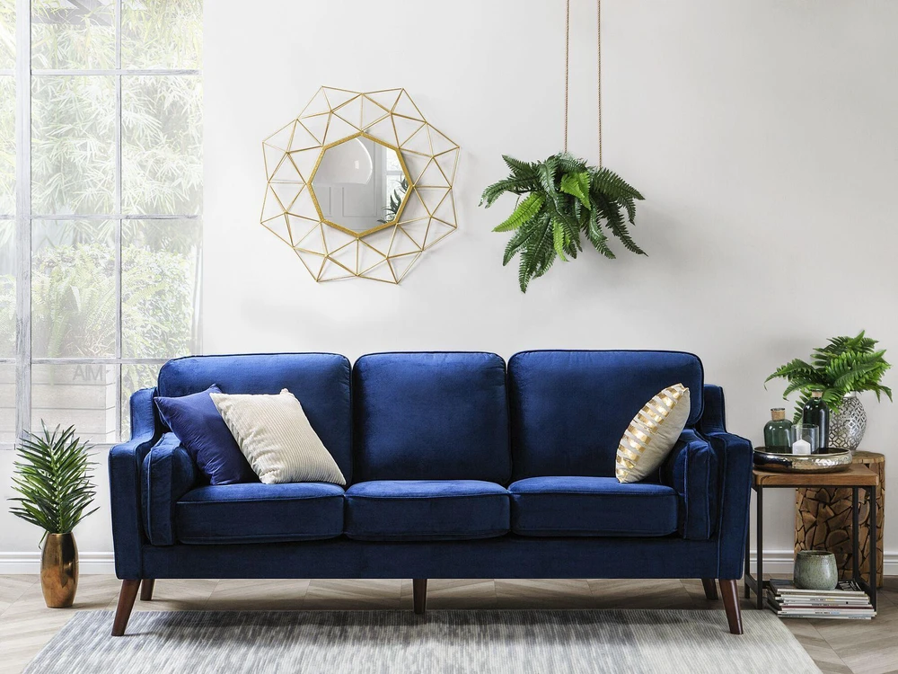 Beliani 3 vietų sofa LOKKA, veliūras, tamsiai mėlyna