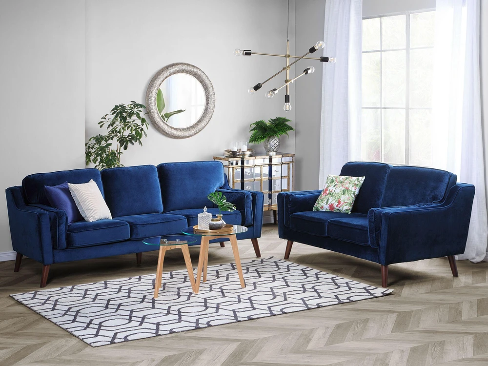 Beliani 3 vietų sofa LOKKA, veliūras, tamsiai mėlyna
