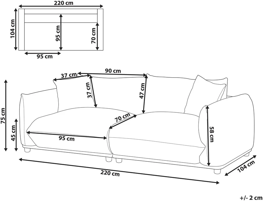 Beliani 3 vietų sofa LUVOS, kreminė balta