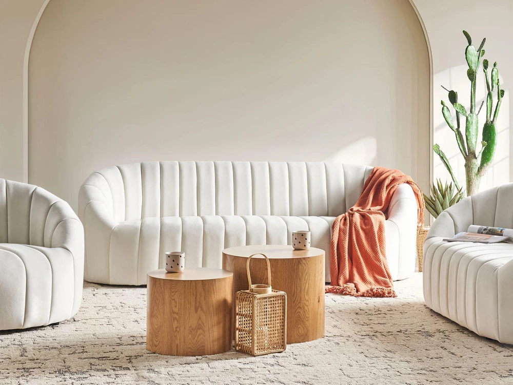 Beliani 3 vietų sofa MALUNG veliūrinė, spalva: balta