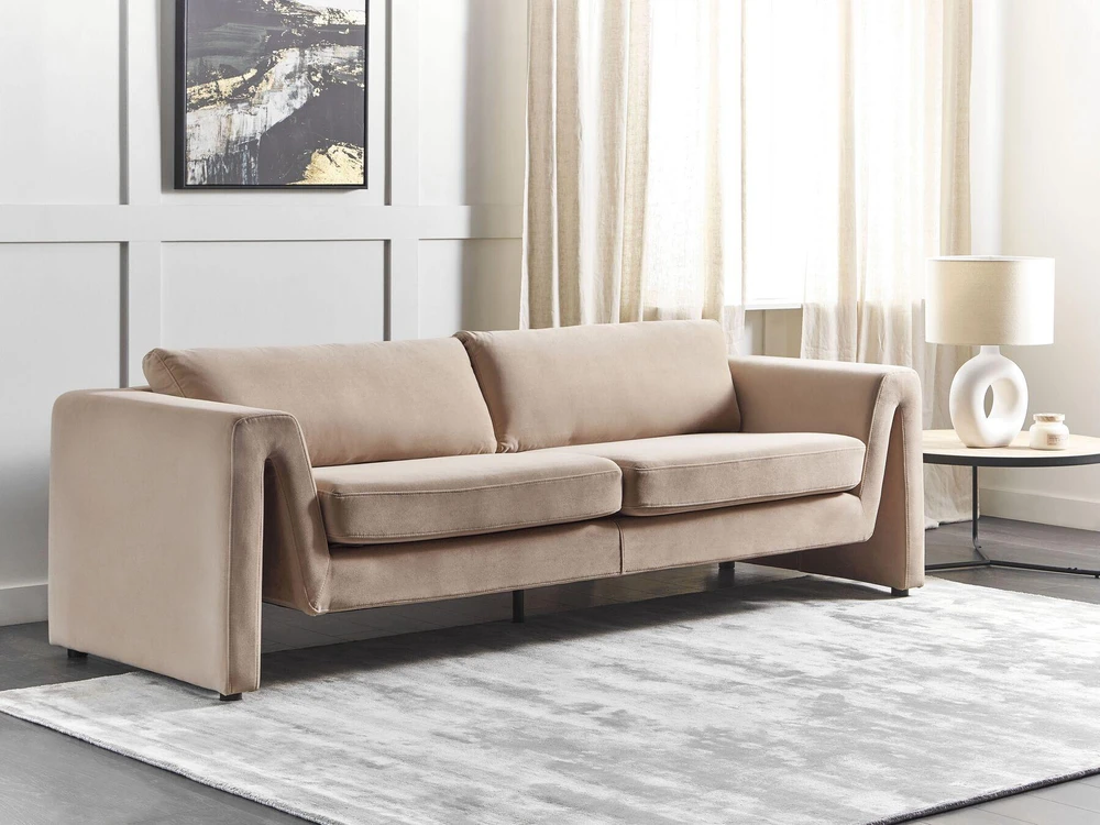 Beliani 3 vietų sofa MAUNU veliūrinė smėlio spalvos