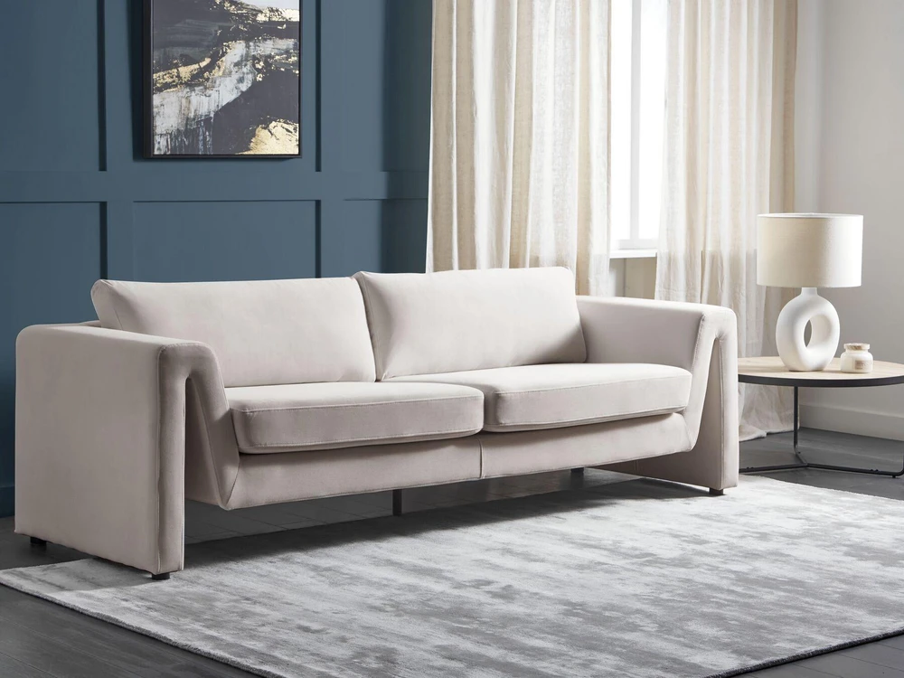 Beliani 3 vietų sofa MAUNU veliūrinė šviesiai smėlio spalvos