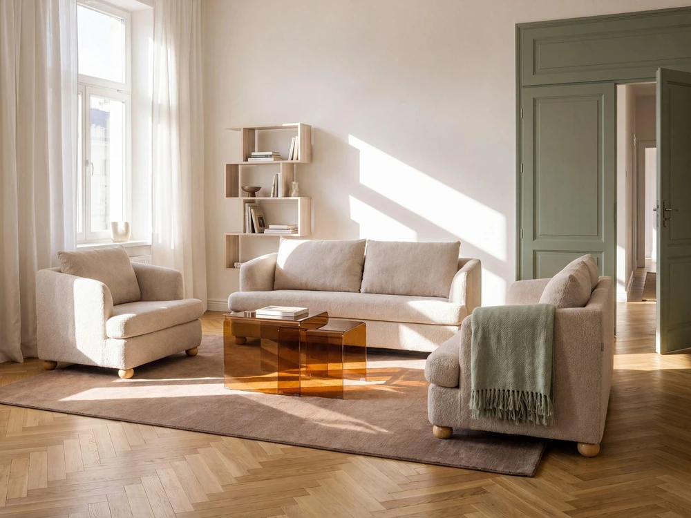 Beliani 3 vietų sofa RATTVIK Boucle smėlio spalvos