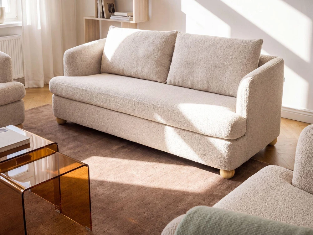 Beliani 3 vietų sofa RATTVIK Boucle smėlio spalvos