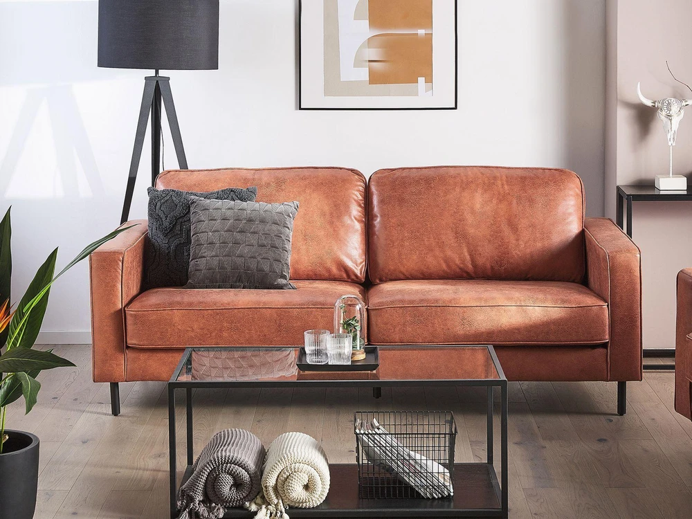 Beliani 3 vietų sofa SAVALEN ekologiška oda, auksinė ruda