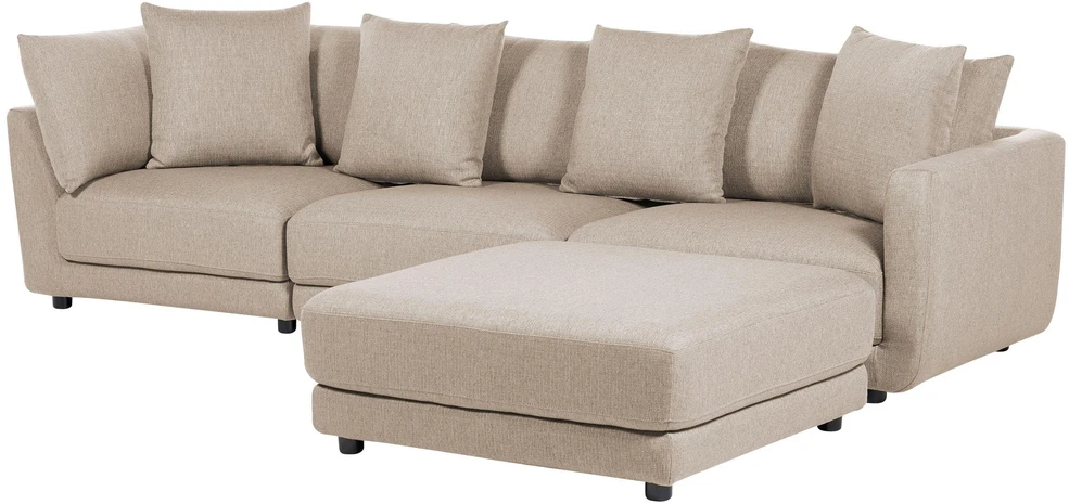 Beliani 3 vietų sofa SIGTUNA, smėlio spalvos su otomane