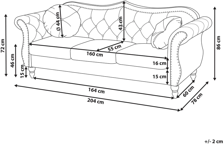 Beliani 3 vietų sofa SKIEN aksominė bordo