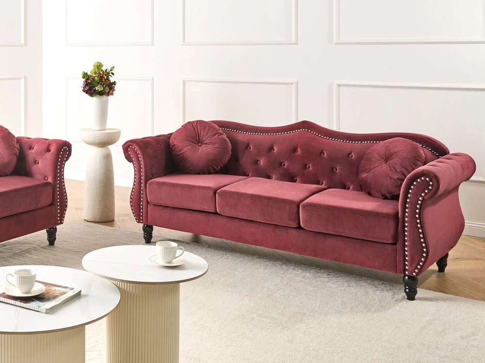 Beliani 3 vietų sofa SKIEN aksominė bordo