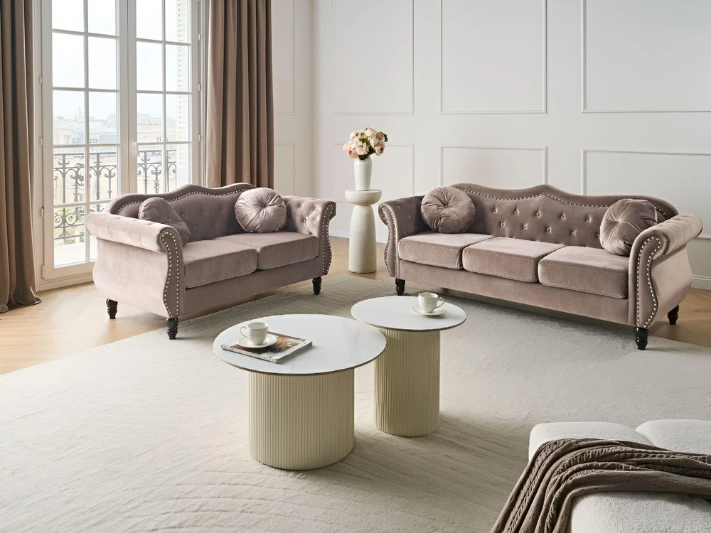 Beliani 3 vietų sofa SKIEN, aksominė, smėlio pilkos spalvos