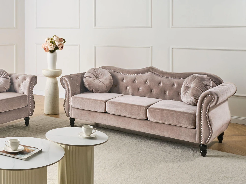 Beliani 3 vietų sofa SKIEN, aksominė, smėlio pilkos spalvos