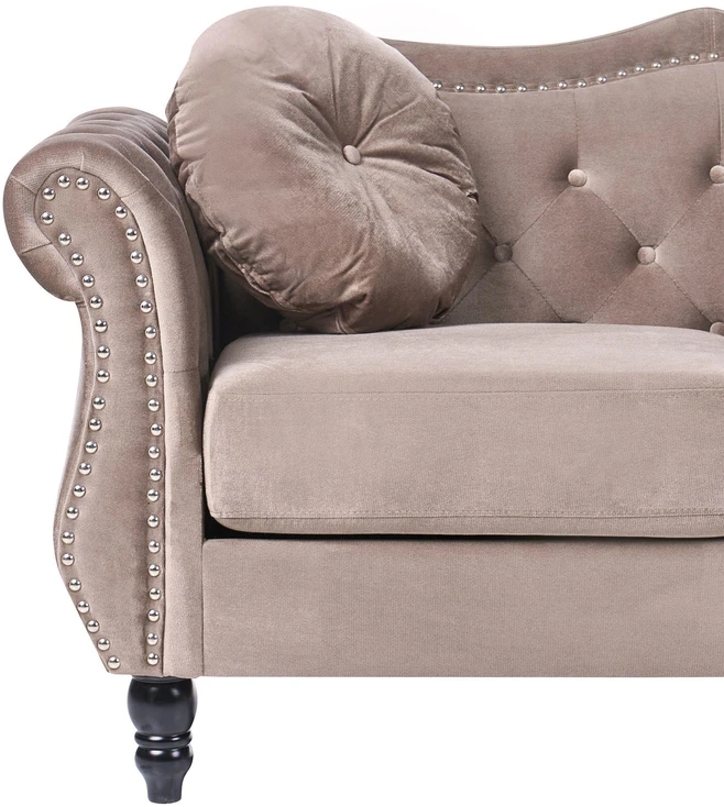 Beliani 3 vietų sofa SKIEN, aksominė, smėlio pilkos spalvos