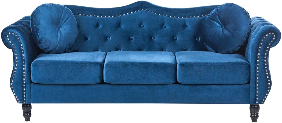 Beliani 3 vietų sofa SKIEN aksominė tamsiai mėlyna