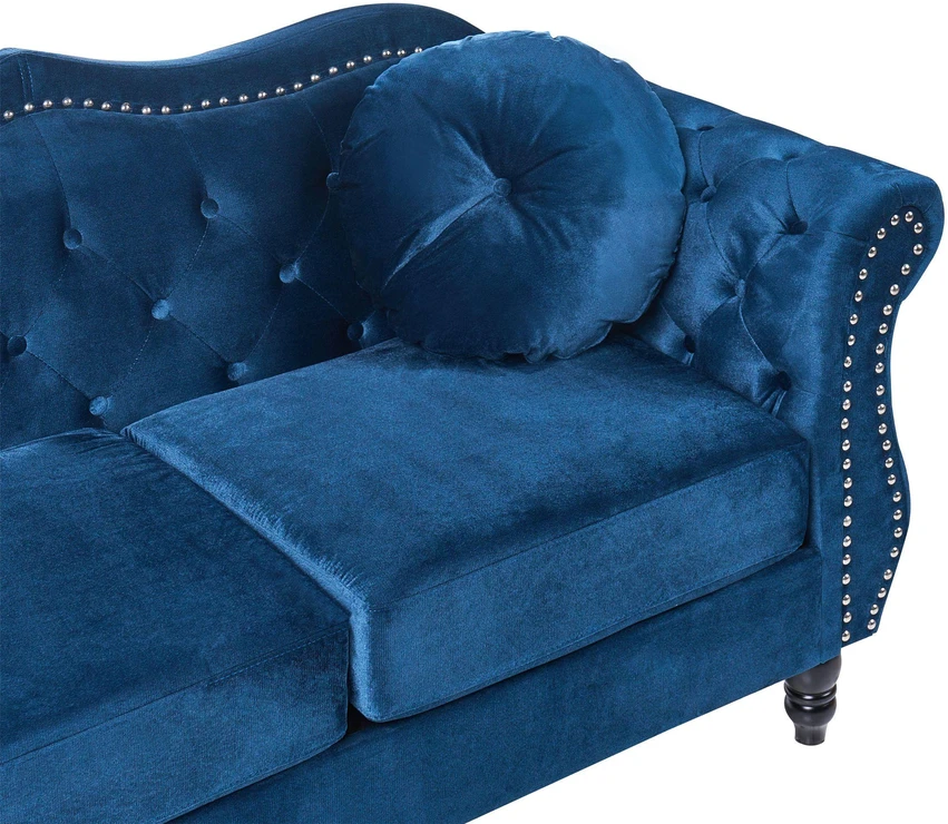Beliani 3 vietų sofa SKIEN aksominė tamsiai mėlyna