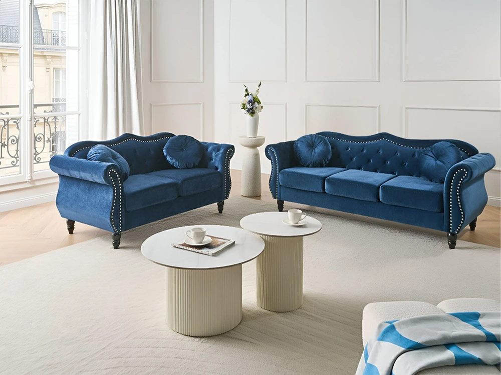 Beliani 3 vietų sofa SKIEN aksominė tamsiai mėlyna