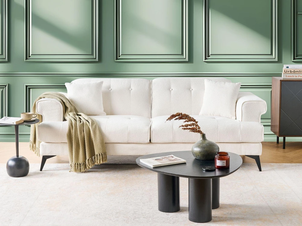 Beliani 3 vietų sofa SKIVE Boucle balta