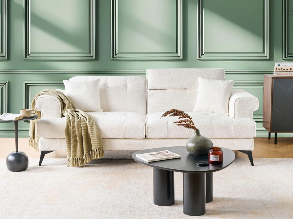 Beliani 3 vietų sofa SKIVE Boucle balta