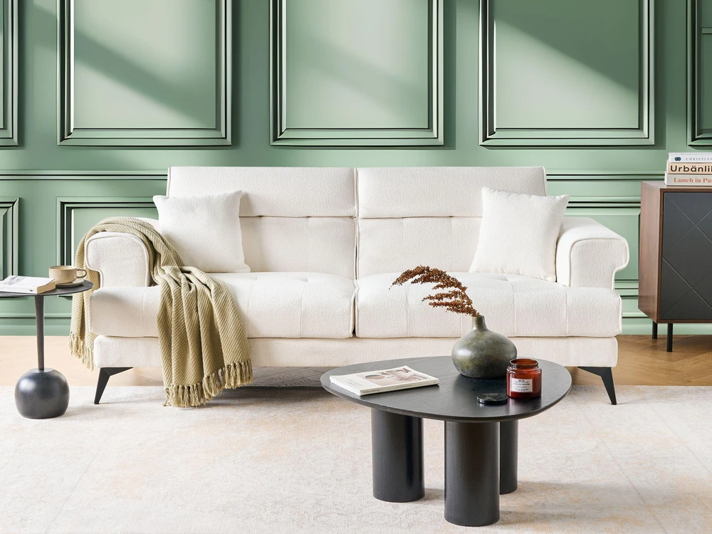 Beliani 3 vietų sofa SKIVE Boucle balta
