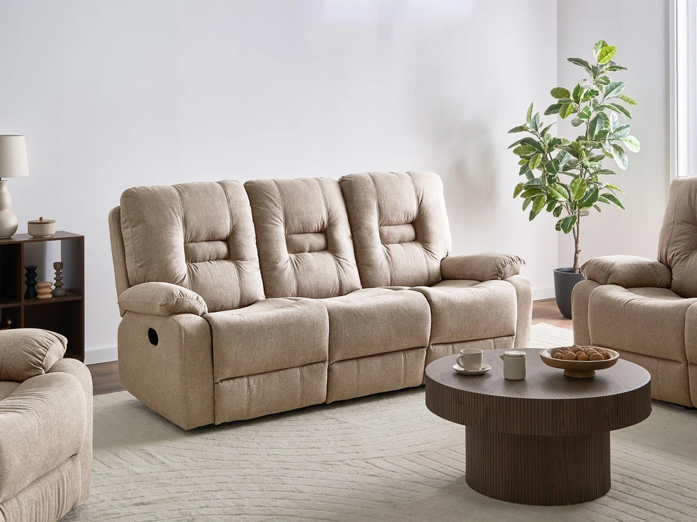 Beliani 3 vietų sofa su rankine relaksacijos funkcija BERGEN smėlio spalvos