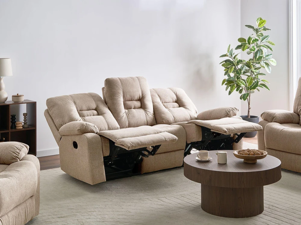 Beliani 3 vietų sofa su rankine relaksacijos funkcija BERGEN smėlio spalvos