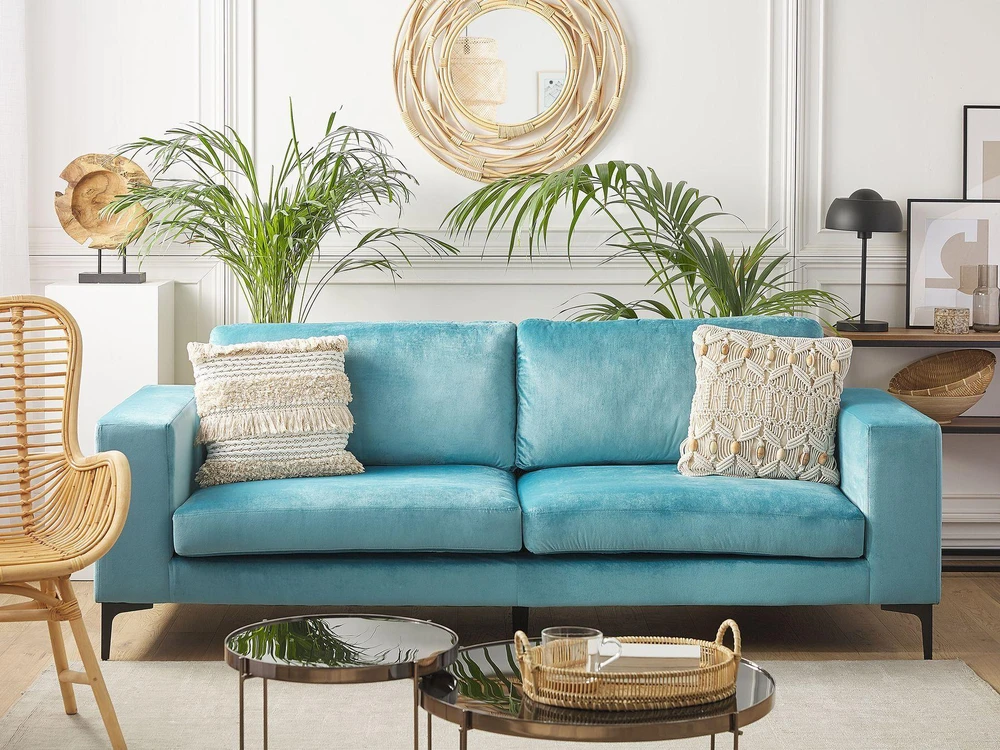 Beliani 3 vietų sofa VADSTENA, veliūras, žydra