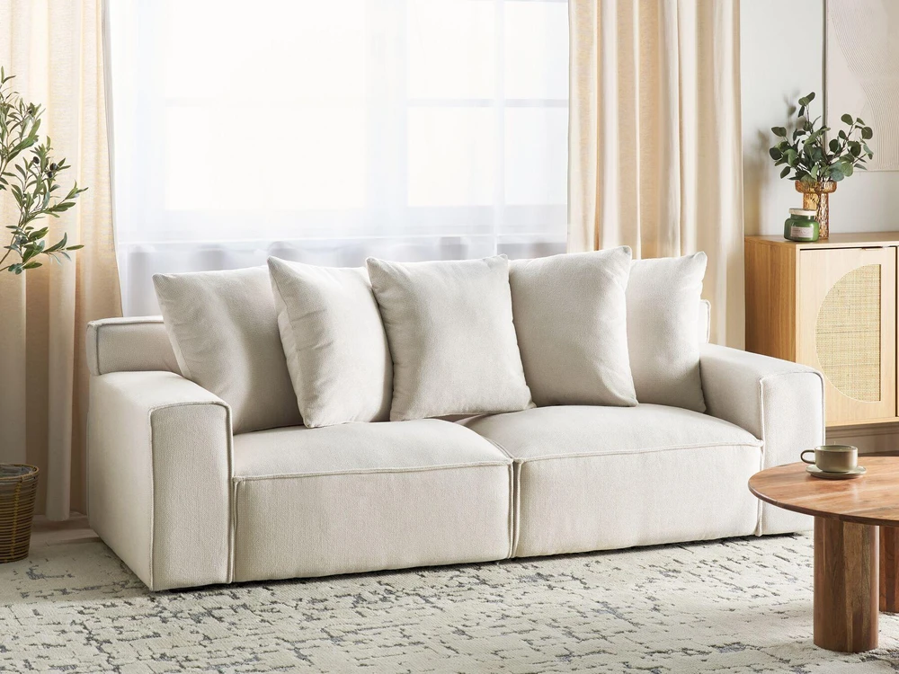 Beliani 3 vietų sofa VISKAN iš šenilo, nebalintos medvilnės spalvos