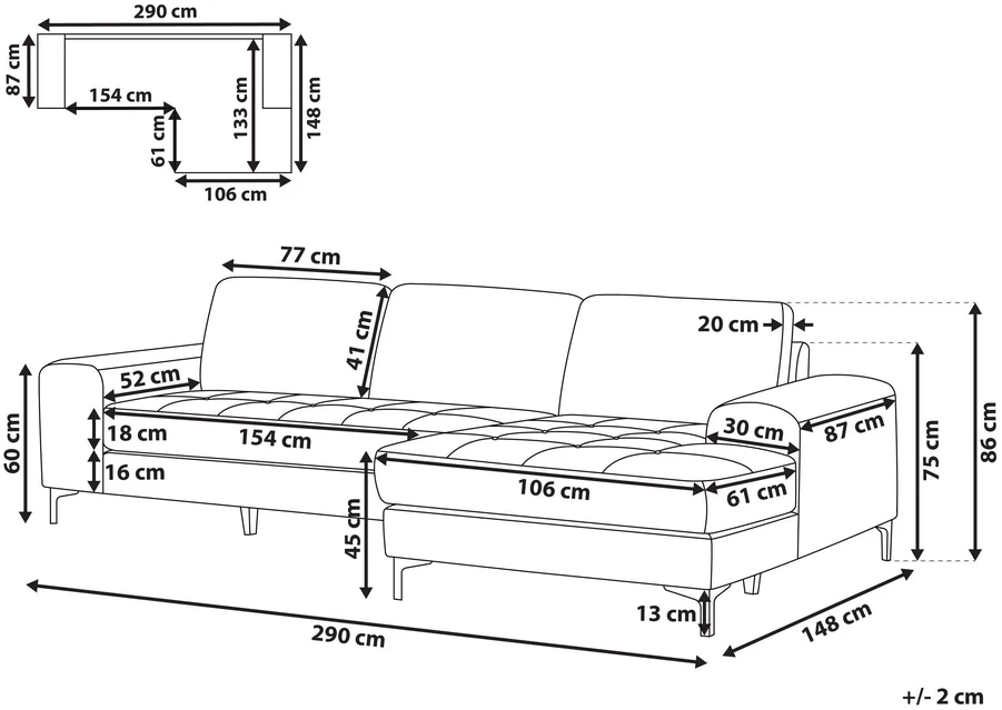 Beliani 4 asmenų kampinė sofa KIRUNA, veliūras, šviesiai smėlio spalvos, kairinė